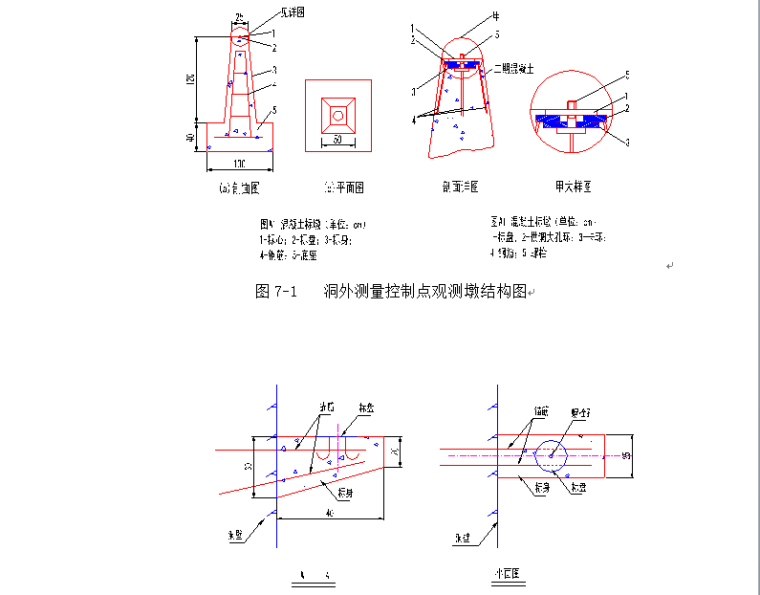 超大型水电站枢纽工程施工组织设计（word，共511页）-洞内测量控制点观测墩结构图