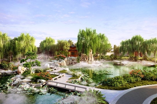 新中式景观园林别墅资料下载-[北京]江南水乡新中式别墅庭院景观设计全套施工图（附景观效果图）