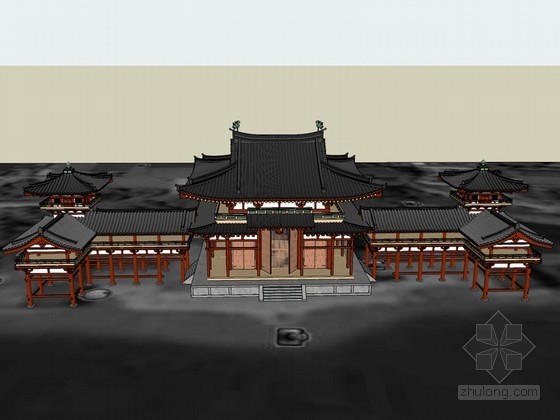 中式古典建筑效果图资料下载-中式古典建筑SketchUp模型下载