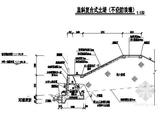 三种材质防洪堤结构断面施工图- 