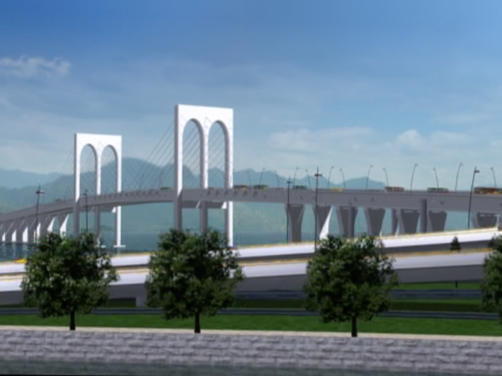 斜拉桥梁图纸资料下载-双层混凝土梁斜拉桥工程施工动画演示