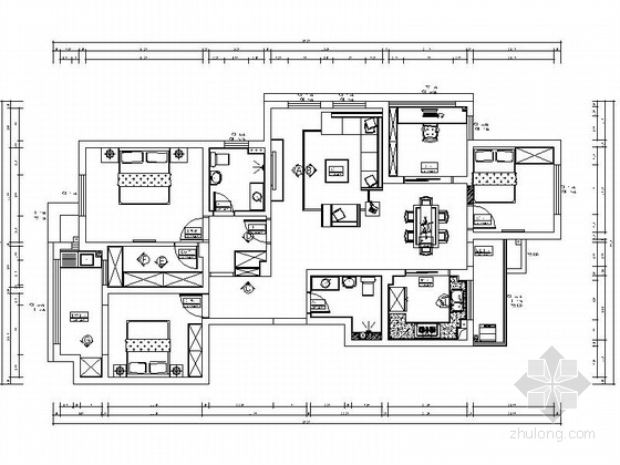 180平米三室两厅装修资料下载-[浙江]某140平米四室两厅室内装修施工图