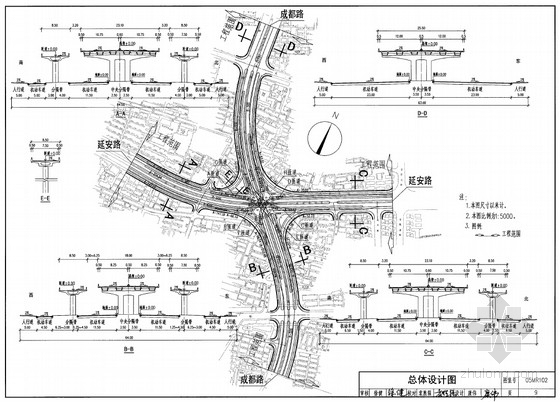 城市道路-施工图设计深度图样资料下载-立体交叉施工图设计深度图样（49页）