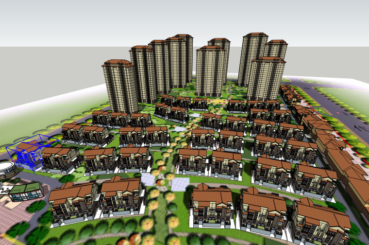 广东居住小区规划案例分析资料下载-现代居住小区规划建筑模型