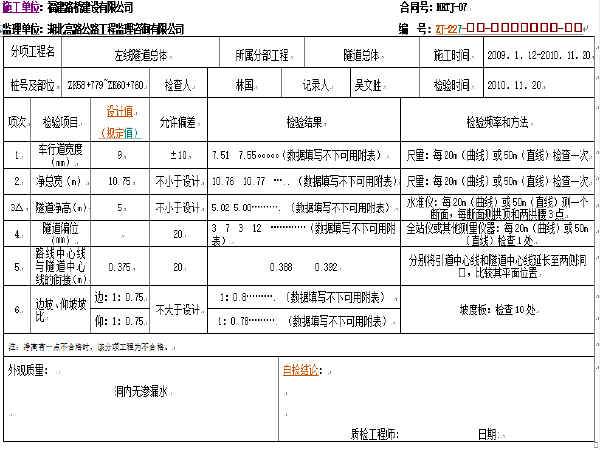 重庆公路质量检验表资料下载-高速公路隧道表格样表（共10页）