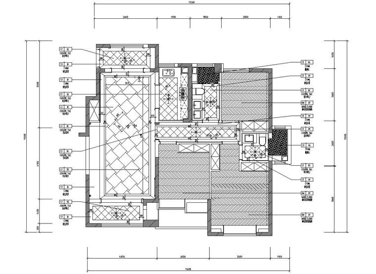 天津星河天津香堤园B户型样板房施工图-地面材料图