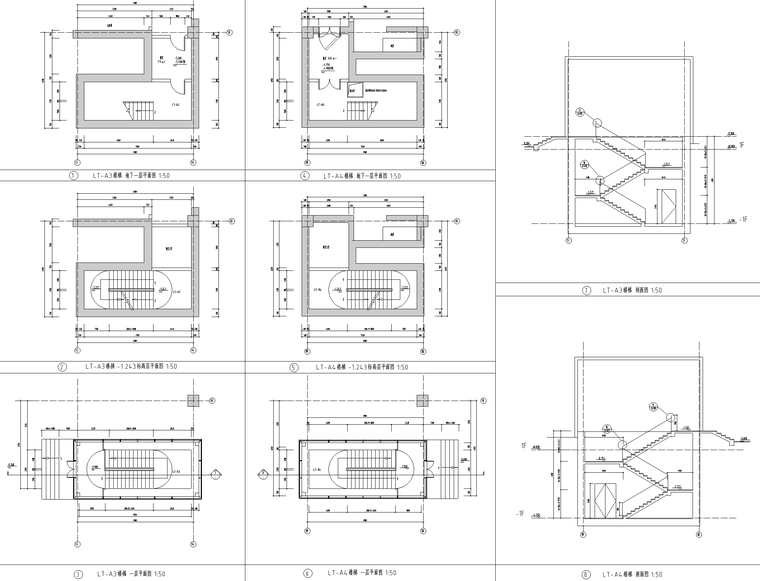 [湖北]某市级大型联排市民服务中心行政会议大楼（CAD+JPG）-楼梯间大样