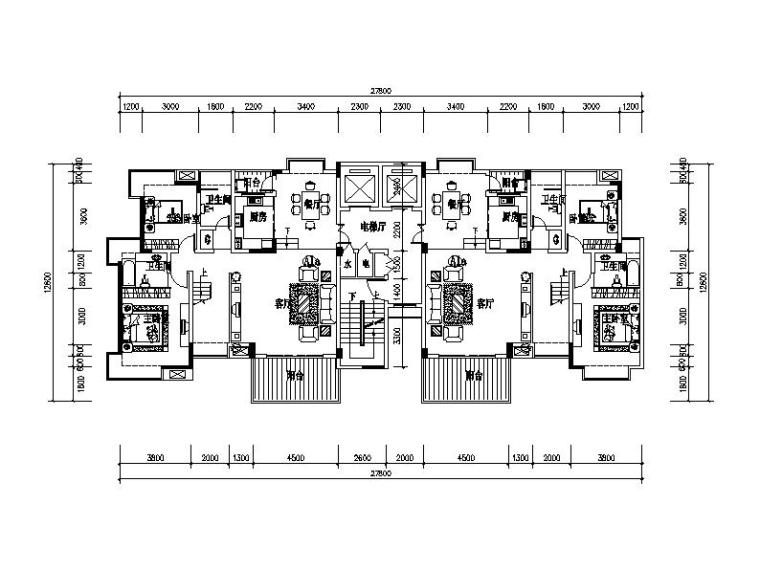 塔式户型CAD资料下载-[江西]高层塔式住宅楼建筑户型图