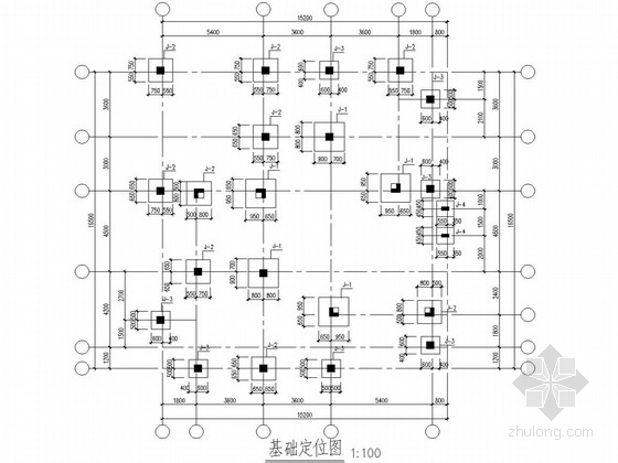 [湖北]两层框架小别墅结构图（含建施）-基础定位图 