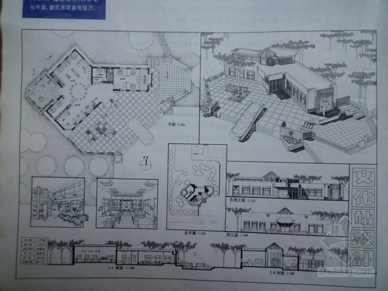 手绘室内方案资料下载-[课程设计]文化站手绘建筑方案