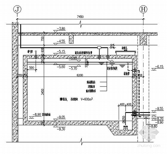 泵站平面剖面资料下载-某水泵房平面和水池剖面图