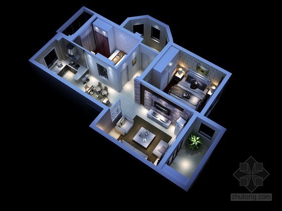 家装3d文件资料下载-室内家装方案鸟瞰图3d模型下载