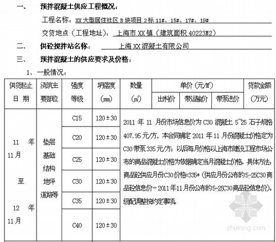 混凝土搅拌运输车购销合同资料下载-[上海]预拌混凝土购销合同（2011）