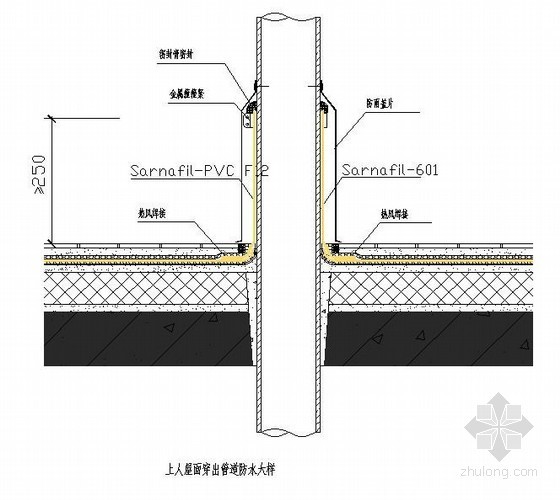 不上人屋面防水大样资料下载-上人屋面穿出管道防水大样