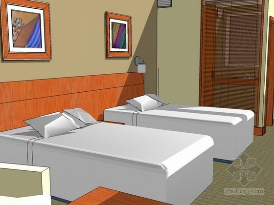 酒店设计标准间尺寸资料下载-酒店标准间sketchup模型下载