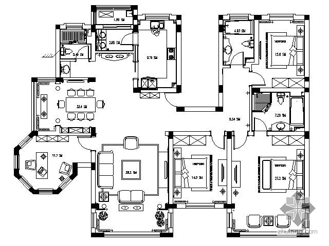 石膏线立面资料下载-欧式四居室精装样板房施工图