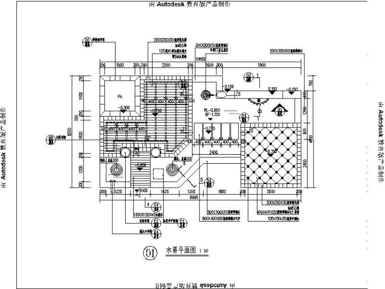 [河北]别墅样板房园林工程施工图（著名设计公司）-水景平面图