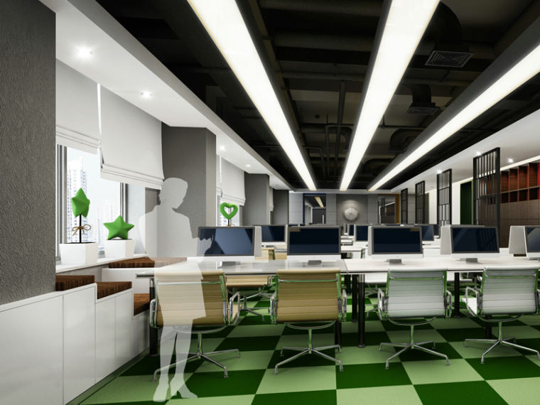 现代室内办公区资料下载-现代清新办公区3D模型下载