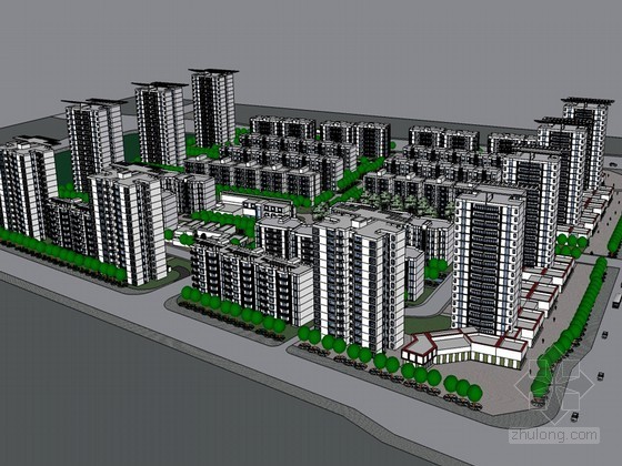 高档住宅小区规划文本资料下载-高档住宅区规划SketchUp模型下载