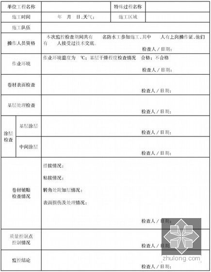 房屋建筑工程施工管理标准化手册（322页 表格齐全）-特殊过程参数连续监控记录