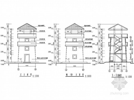 悬山建筑施工图资料下载-[浙江]四层山地公园框架结构了望塔结构施工图（含建筑图）