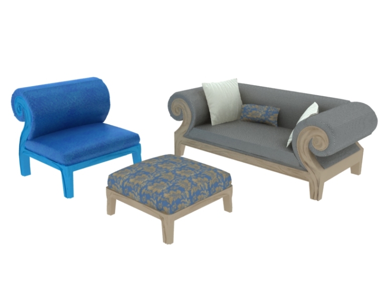 3d沙发组合模型下载资料下载-欧式组合沙发3D模型下载