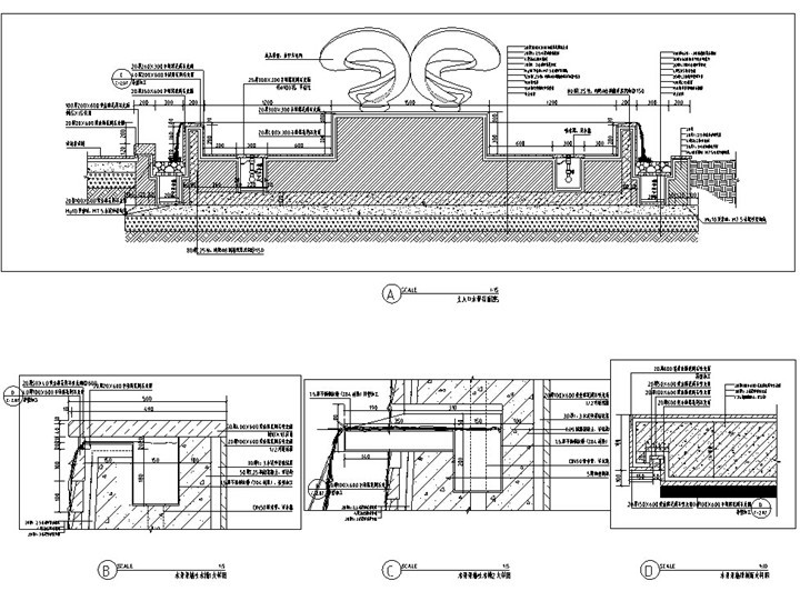 [四川]新浪漫主义风格居住区三期深化施工图设计（附78张现场照）-主入口水景详图