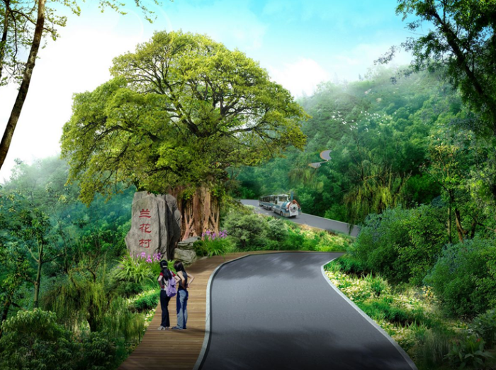 [重庆]空谷幽兰特色旅游度假村景观设计方案-入口效果图