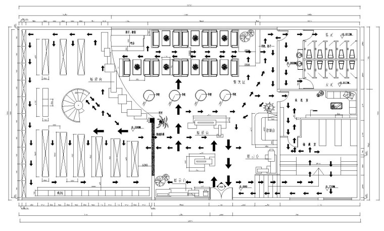 [湖南]长沙网红书吧内部空间布局及施工图设计（34张）-一层平面倒流
