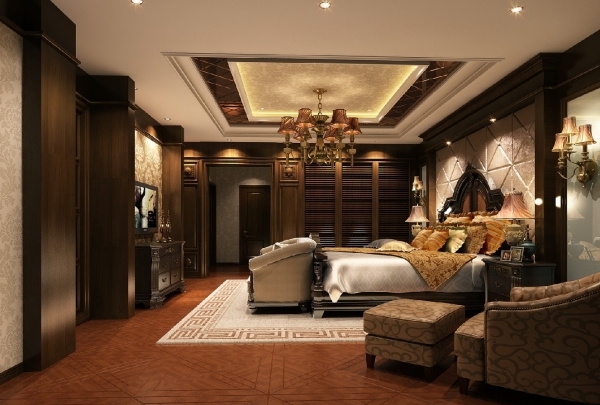 鄂尔多斯两层欧式古典豪宅施工图（含效果图）-主卧室效果图