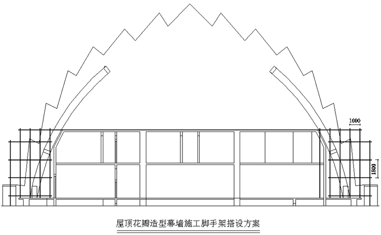 广交会酒店幕墙工程施工组织设计方案-顶部花瓣造型幕墙安装时脚手架搭设示意图（二）