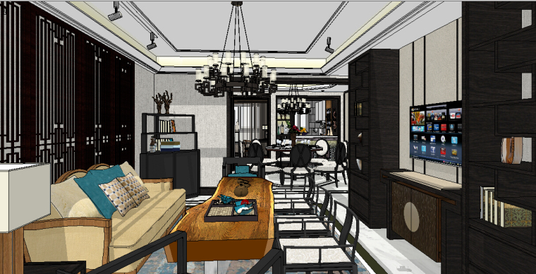 新中式风格公寓室内设计成套SU模型-新中式公寓室内设计（4）