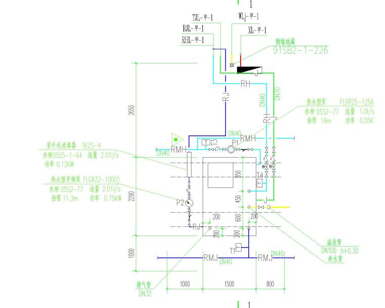 榆垡给排水施工图-甲单元屋顶太阳能水箱间大样图