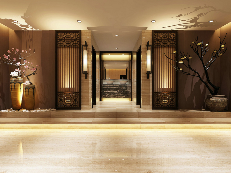 中式酒店大厅免费3D资料下载-暗香高档酒店洗漱台玄关3D模型