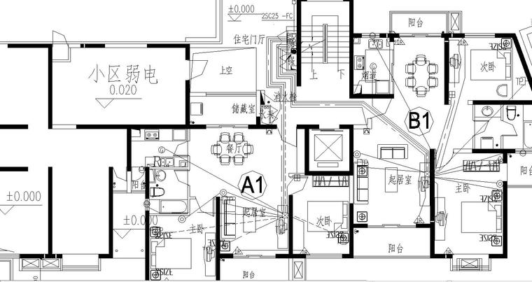 某11层住宅强弱电图-弱电平面图