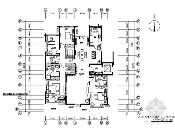 庭院电施工图资料下载-[北京]CBD高端楼盘住宅五居室装修施工图