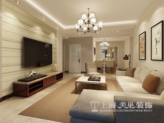 装修效果126平资料下载-嘉辰丽景苑三室两厅装修效果图 清新小简约