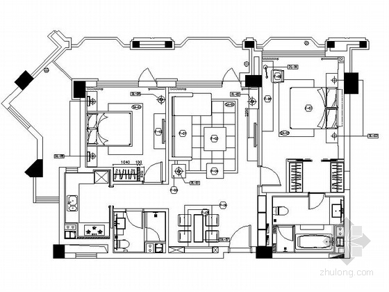 主人房装修图资料下载-[浙江]精装两居室样板房装修设计CAD施工图（含效果）