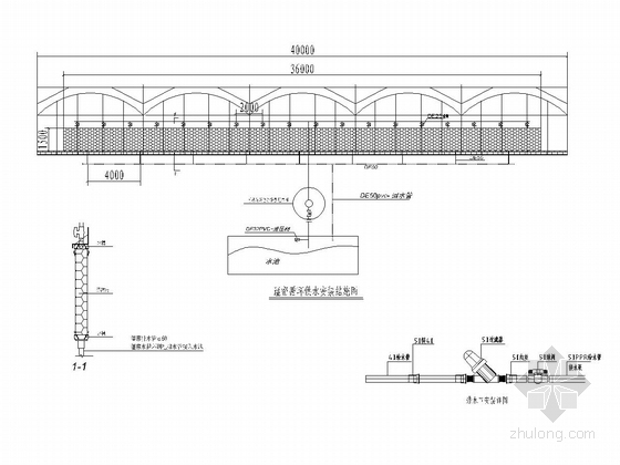 连栋薄膜大棚钢结构施工图-湿帘循环供水安装结施图
