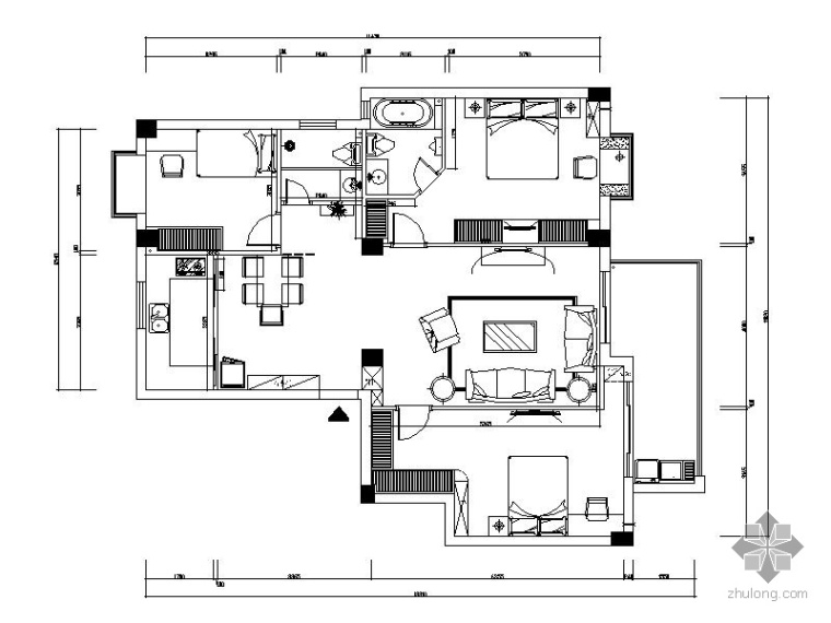 三室二厅中式室内施工图资料下载-现代中式三室二厅装修图(含效果)