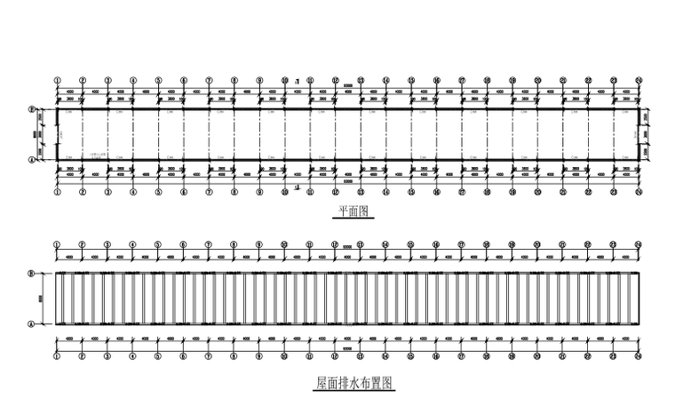 钢结构温室蔬菜大棚施工图（CAD、8张）-屋面排水布置图