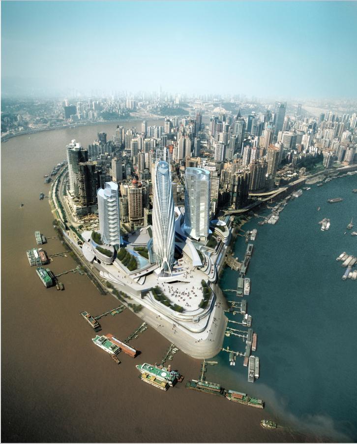 [重庆]超高层生长形态商业综合体建筑设计方案文本（含CAD）-超高层生长形态商业综合体建筑效果图