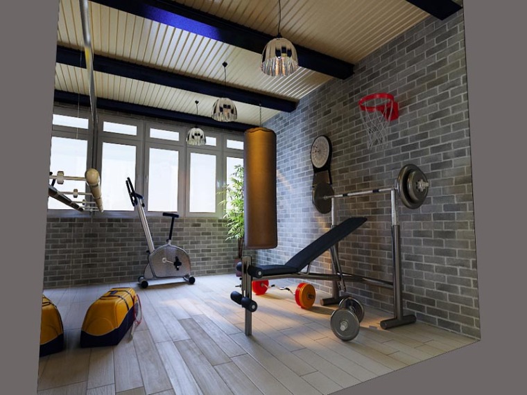 健身器械su资料下载-家庭健身房3D模型下载