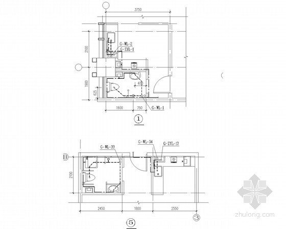 [内蒙古]8万平高层综合体塔楼给排水消防施工图（直饮水 冷凝水）-卫生间大样图 