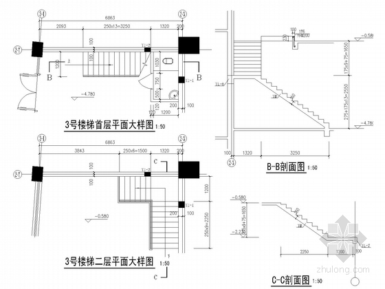 [山西]物流园两栋22层框剪配送中心结构施工图-楼梯大样图