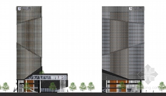 [上海]24层现代风格医疗科技基地办公塔楼建筑设计方案文本-24层现代风格医疗科技基地办公塔楼建筑设计立面图