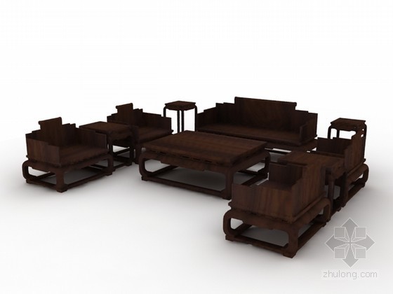 红木家具max资料下载-红木家具沙发茶几组合3d模型下载