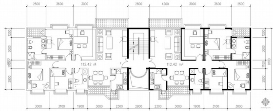 Y型高层住宅户型图资料下载-板式多层一梯二户直线型户型图(112/112)