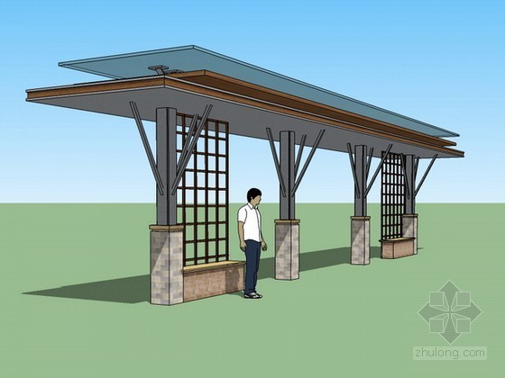 公交车候车亭建筑设计资料下载-候车亭sketchup模型下载