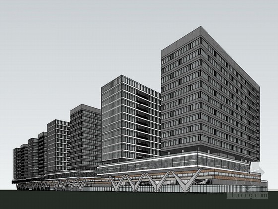 办公大楼公共走道资料下载-办公大楼sketchup模型